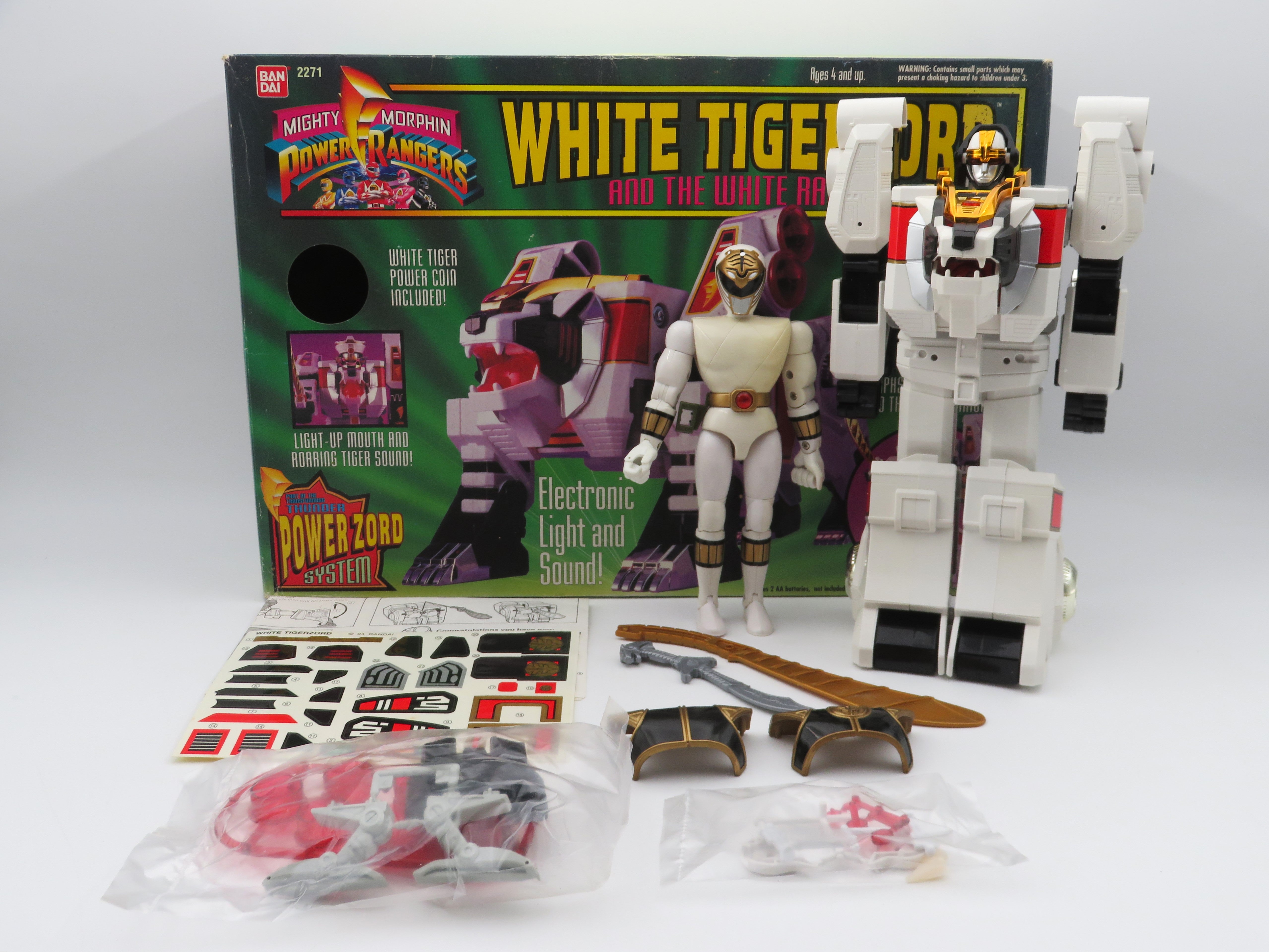MIGHTY MORPHIN' POWER RANGERS White Tigerzord Figure Set - Bandai (1994) Vintage Robot Toy